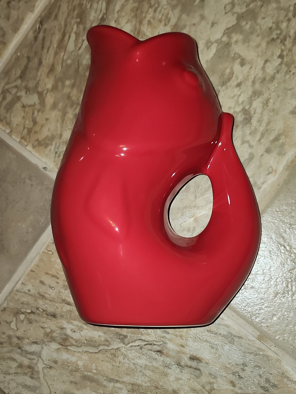 Red Ceramic Fish Gurgle Pot Sculptural Vase/ Pitcher - Decorative Home Accent